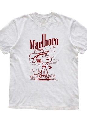 Gildan White Tee with Marlboro Snoopy Graphic